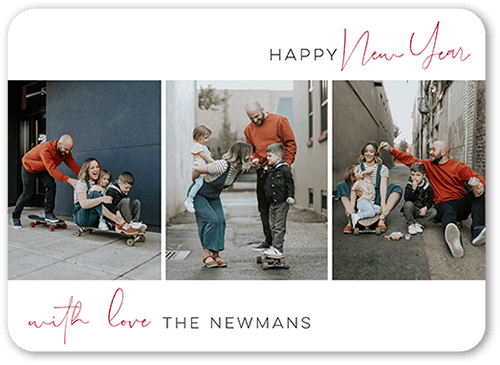 Casual Script Holiday Card, White, 5x7 Flat, New Year, 100% Recycled Cardstock , Rounded, White