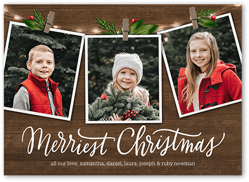 Photo Clips Holiday Card, Brown, 5x7 Flat, Christmas, Luxe Double-Thick Cardstock, Square