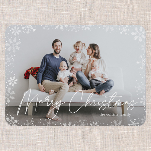 Gently Frosted Frame Holiday Card, White, 5x7 Flat, Christmas, Pearl Shimmer Cardstock, Rounded