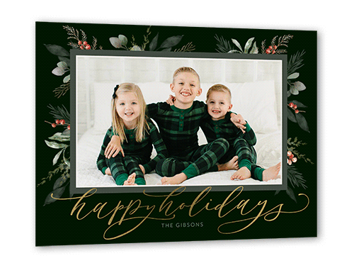 Magnificent Mistletoe Holiday Card, Gold Foil, Green, 5x7, Holiday, Pearl Shimmer Cardstock, Square