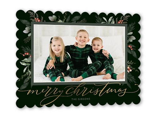 Magnificent Mistletoe Holiday Card, Gold Foil, Green, 5x7, Christmas, Matte, Signature Smooth Cardstock, Scallop