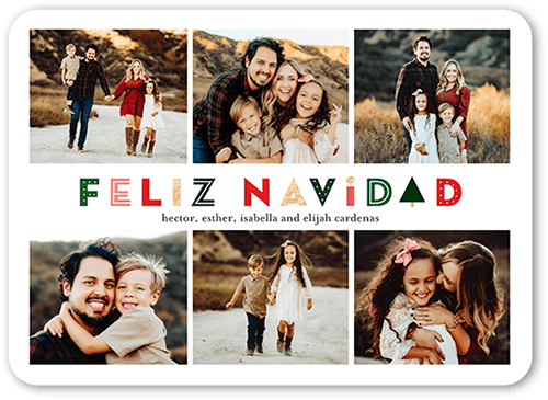 Decorative Display Holiday Card, White, 5x7 Flat, Feliz Navidad, 100% Recycled Cardstock , Rounded