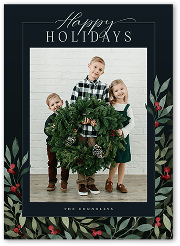 Beaming Berries Holiday Card, none, Black, 5x7 Flat, Holiday, Matte, Signature Smooth Cardstock, Square, Black