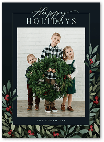 Beaming Berries Holiday Card, Black, none, 5x7 Flat, Holiday, 100% Recycled Cardstock , Square