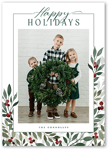 Beaming Berries Holiday Card, White, none, 5x7 Flat, Holiday, Pearl Shimmer Cardstock, Square, White