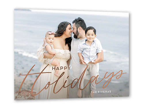 Fulgent Festivities Holiday Card, Rose Gold Foil, Gray, 5x7, Holiday, Luxe Double-Thick Cardstock, Square