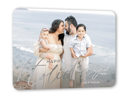 Fulgent Festivities Holiday Card, Silver Foil, Gray, 5x7, Holiday, Pearl Shimmer Cardstock, Rounded