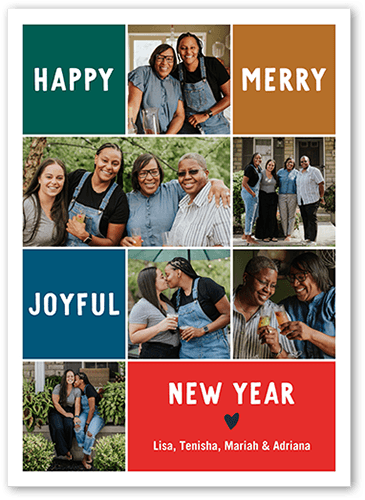 Giving Grid Holiday Card, Red, 5x7 Flat, New Year, Luxe Double-Thick Cardstock, Square