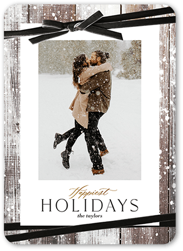 Resplendent Ribbons Holiday Card, Grey, 5x7 Flat, Holiday, 100% Recycled Cardstock , Rounded