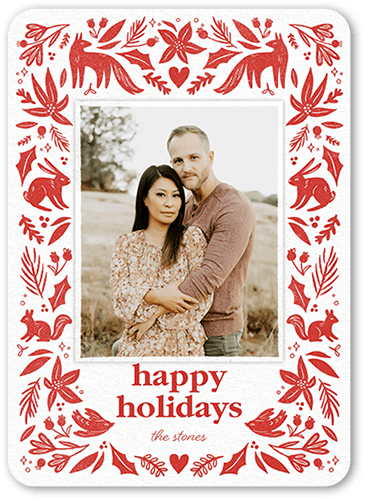 Woodland Frame Holiday Card, White, 5x7 Flat, Write Your Own, Pearl Shimmer Cardstock, Rounded