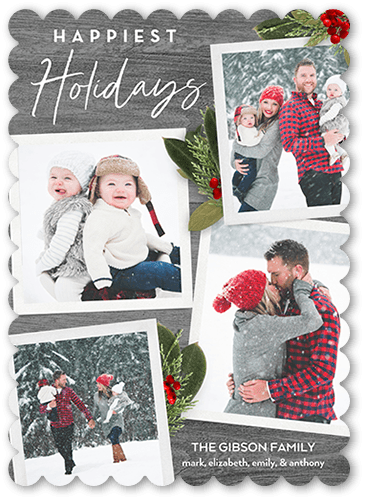 Rustic Sprigs Holiday Card, Grey, none, 5x7, Holiday, Matte, Signature Smooth Cardstock, Scallop