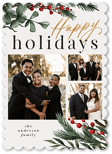 Sophisticated Berries Holiday Card, White, 5x7, Holiday, Matte, Signature Smooth Cardstock, Scallop
