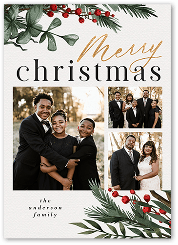 Sophisticated Berries Holiday Card, White, 5x7 Flat, Christmas, Luxe Double-Thick Cardstock, Square