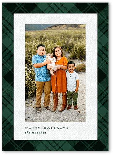 Intricate Plaid Holiday Card, Green, 5x7, Holiday, Luxe Double-Thick Cardstock, Square