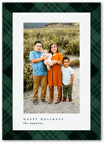 Intricate Plaid Holiday Card, Green, 5x7 Flat, Write Your Own, Pearl Shimmer Cardstock, Square, Seaweed