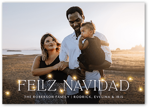 Sporadic Lights  Holiday Card, White, 5x7 Flat, Feliz Navidad, Pearl Shimmer Cardstock, Square