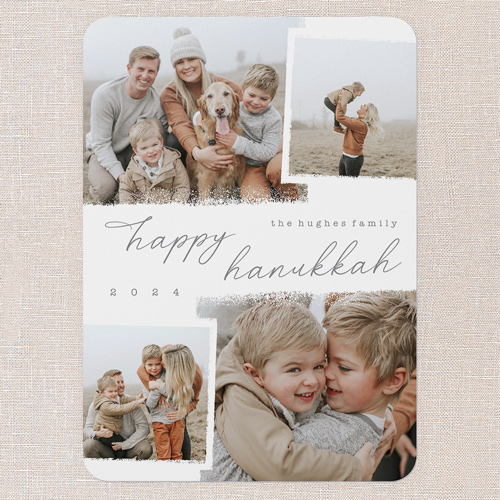Snowy Scrapbook Holiday Card, White, 5x7 Flat, Hanukkah, Standard Smooth Cardstock, Rounded