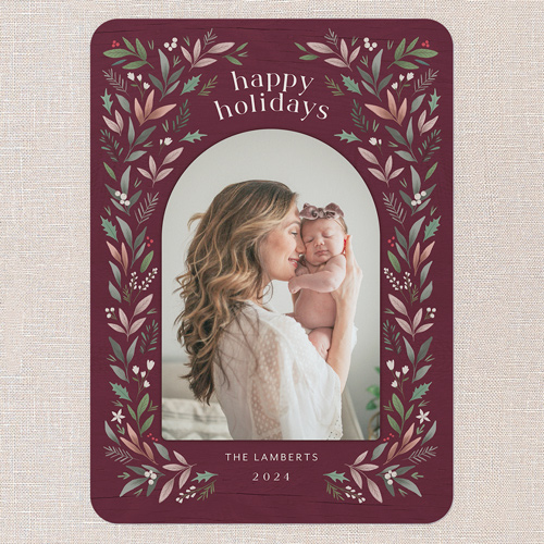 Botanical Arch Holiday Card, Purple, 5x7 Flat, Holiday, Standard Smooth Cardstock, Rounded