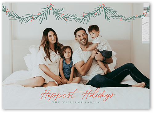 Holly Garland Holiday Card, Red, 5x7 Flat, Holiday, Pearl Shimmer Cardstock, Square