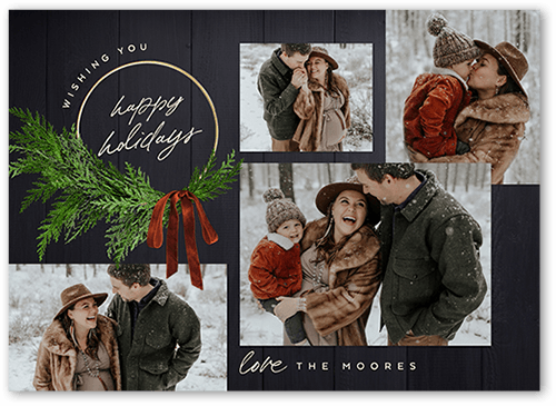 Handwritten Wreath Holiday Card, Black, 5x7 Flat, Holiday, Luxe Double-Thick Cardstock, Square, Black