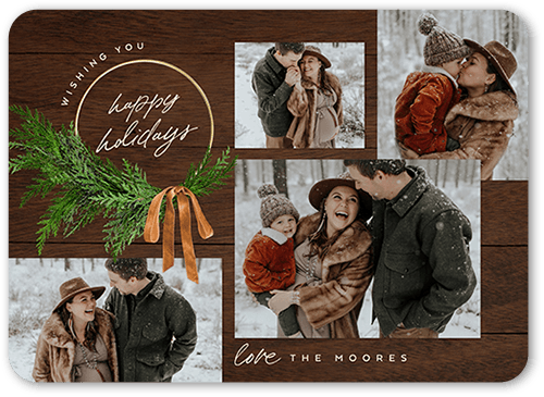 Handwritten Wreath Holiday Card, Brown, 5x7 Flat, Holiday, Matte, Signature Smooth Cardstock, Rounded