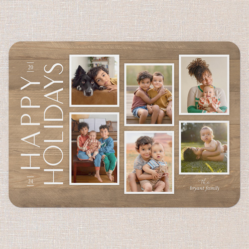 Rustic Woodgrain Frames Holiday Card, Beige, 5x7 Flat, Holiday, Standard Smooth Cardstock, Rounded