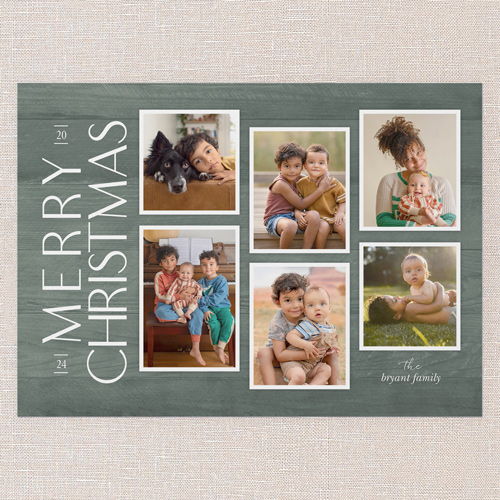 Rustic Woodgrain Frames Holiday Card, Green, 5x7 Flat, Christmas, Luxe Double-Thick Cardstock, Square