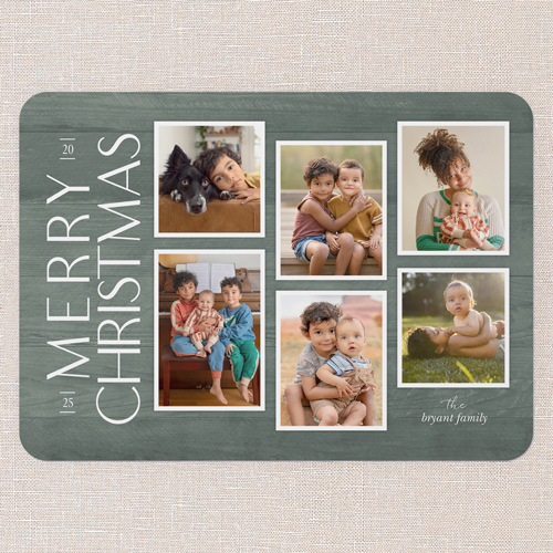 Rustic Woodgrain Frames Holiday Card, Green, 5x7 Flat, Christmas, Matte, Signature Smooth Cardstock, Rounded, Avocado