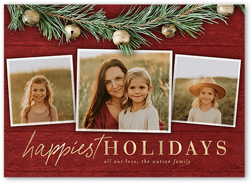 Garland Bells Holiday Card, Red, 5x7 Flat, Holiday, Pearl Shimmer Cardstock, Square