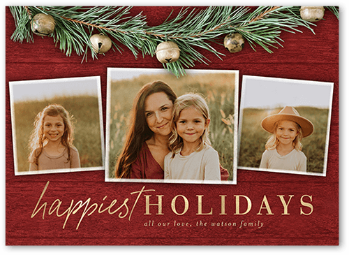 Garland Bells Holiday Card, Red, 5x7 Flat, Holiday, Luxe Double-Thick Cardstock, Square