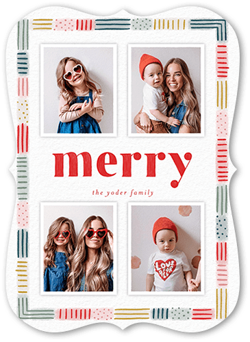 Merry Quilt Holiday Card, Red, 5x7 Flat, Christmas, Matte, Signature Smooth Cardstock, Bracket