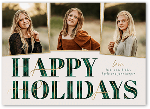 Art Deco Plaid Holiday Card, Green, 5x7 Flat, Holiday, Matte, Signature Smooth Cardstock, Square, Spruce