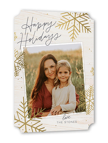 Rustic Foil Snowflakes Holiday Card, Beige, Gold Foil, 5x7, Holiday, Matte, Signature Smooth Cardstock, Ticket