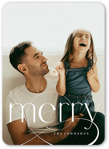 Elegant Swirl Holiday Card, White, 5x7 Flat, Christmas, Pearl Shimmer Cardstock, Rounded