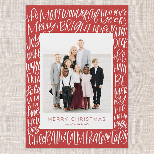 Handwritten and Musical Holiday Card, Red, 5x7 Flat, Christmas, Pearl Shimmer Cardstock, Square