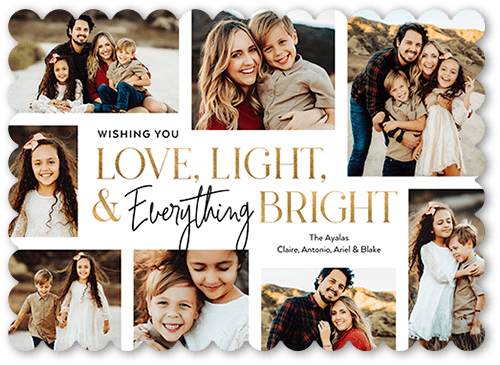 Everything Bright Holiday Card, White, 5x7 Flat, Holiday, Pearl Shimmer Cardstock, Scallop