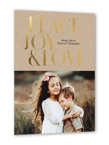 Joyous Love Holiday Card, Beige, Gold Foil, 5x7 Flat, Holiday, Matte, Signature Smooth Cardstock, Square