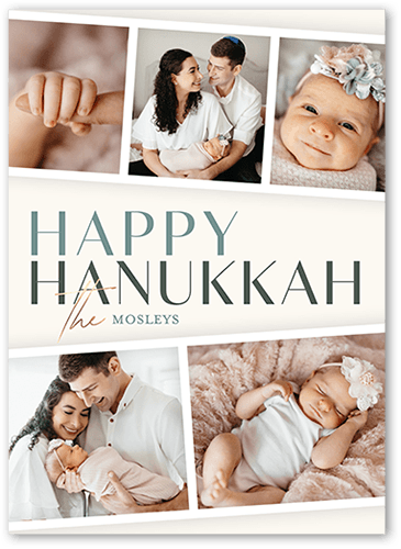 Filmstrip Family Fun Holiday Card, Grey, 5x7 Flat, Hanukkah, Luxe Double-Thick Cardstock, Square