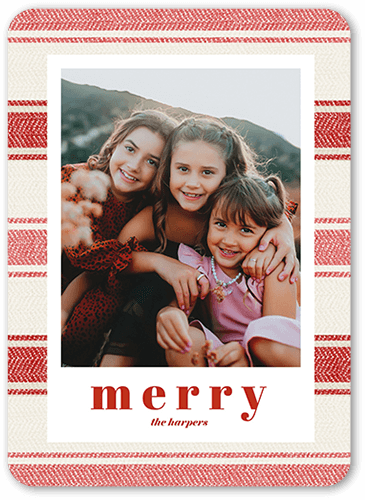 Fabric Background Holiday Card, Red, 5x7 Flat, Christmas, Standard Smooth Cardstock, Rounded