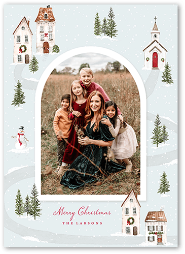 Winter Village Arch Holiday Card, Grey, 5x7 Flat, Write Your Own, 100% Recycled Cardstock , Square, Air
