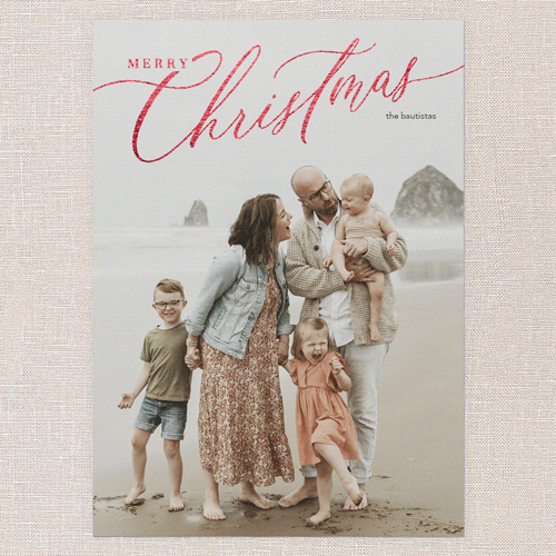 Foil Holiday Header Holiday Card, White, Red Foil, 5x7 Flat, Christmas, Luxe Double-Thick Cardstock, Square