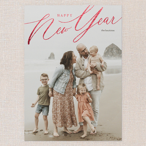 Foil Holiday Header Holiday Card, White, Red Foil, 5x7 Flat, New Year, Pearl Shimmer Cardstock, Square, White