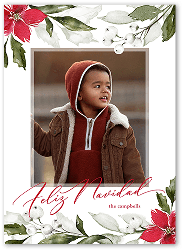 Fancy Garland Holiday Card, none, White, 5x7 Flat, Feliz Navidad, Pearl Shimmer Cardstock, Square