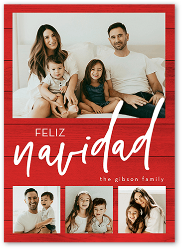 Beautiful Family Holiday Card, Red, 5x7 Flat, Feliz Navidad, 100% Recycled Cardstock , Square, Red