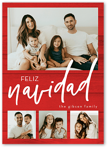 Beautiful Family Holiday Card, Red, 5x7 Flat, Feliz Navidad, Standard Smooth Cardstock, Square