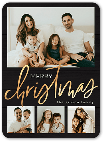 Beautiful Family Holiday Card, Black, 5x7 Flat, Christmas, Pearl Shimmer Cardstock, Rounded