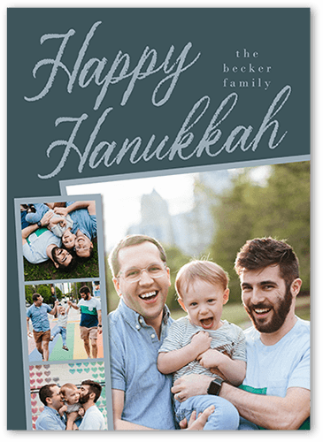 Filmstrip Frame Holiday Card, Blue, 5x7 Flat, Hanukkah, Pearl Shimmer Cardstock, Square