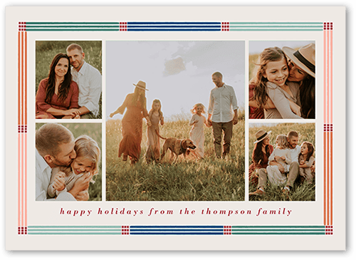 Minimalist Retro Border Holiday Card, Blue, 5x7 Flat, Write Your Own, Pearl Shimmer Cardstock, Square