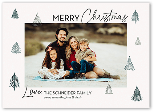 Scattered Trees Holiday Card, Grey, none, 5x7 Flat, Christmas, Pearl Shimmer Cardstock, Square, Whisper Gray