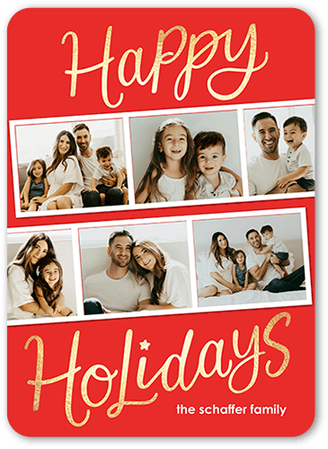 Festive Filmstrips Holiday Card, Red, 5x7 Flat, Holiday, Pearl Shimmer Cardstock, Rounded